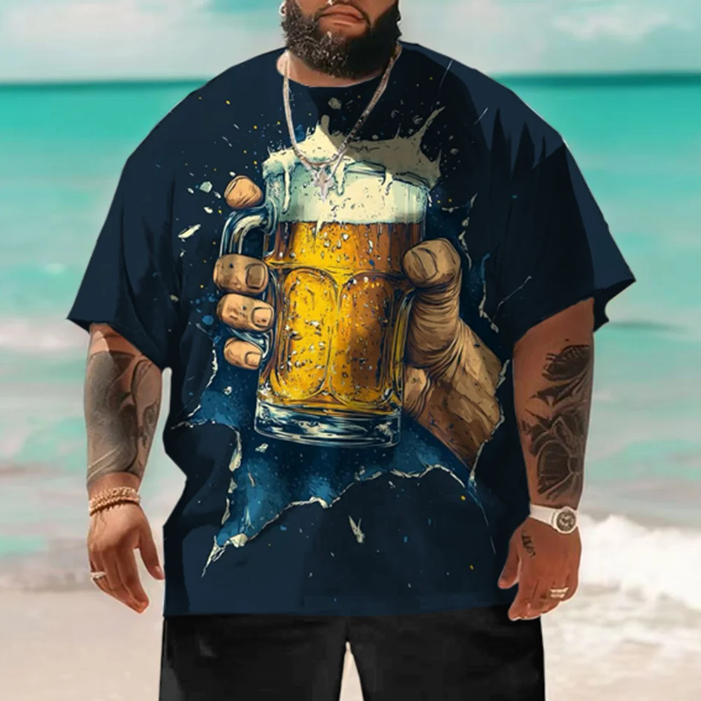 طقم S-9xl مقاس كبير للرجال بأكمام قصيرة: فيبي مستوحى من البيرة - قطعتين كبيرة وطويلة، قماش ناعم مسامي، مطبوعات كوب رقيقة، #2
