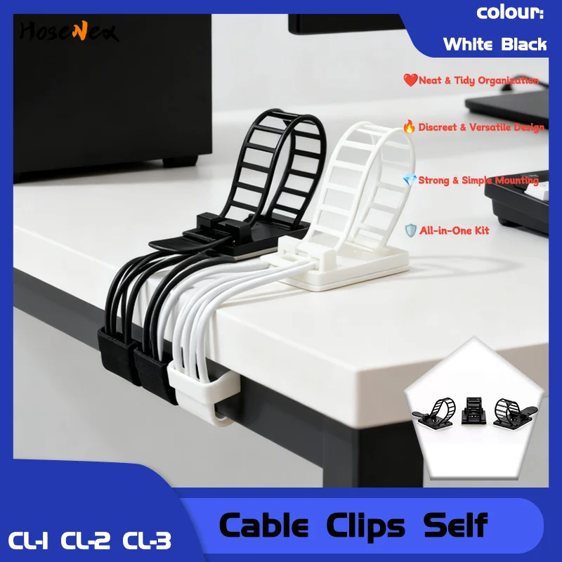 

Self-Adhesive Cable Clips Organizer 10pcs CL-1 CL-2 CL-3 Adjustable Wire Clamps for Fastening & Managing Cables in White & Black