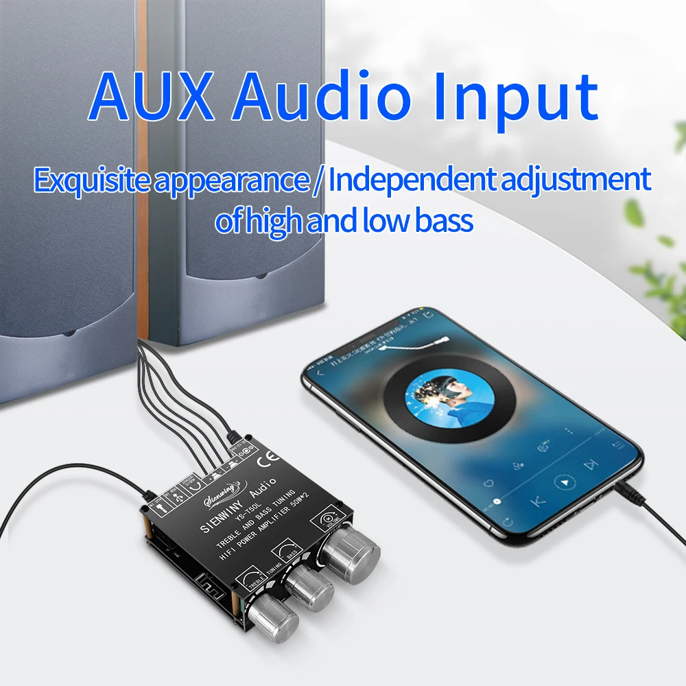 YS-T50L 50W*2 Bluetooth5.1 Amplifier HiFi 2.0 Channel Power Audio Stereo Subwoofer Digital Power Audio Amplifier Board AMP