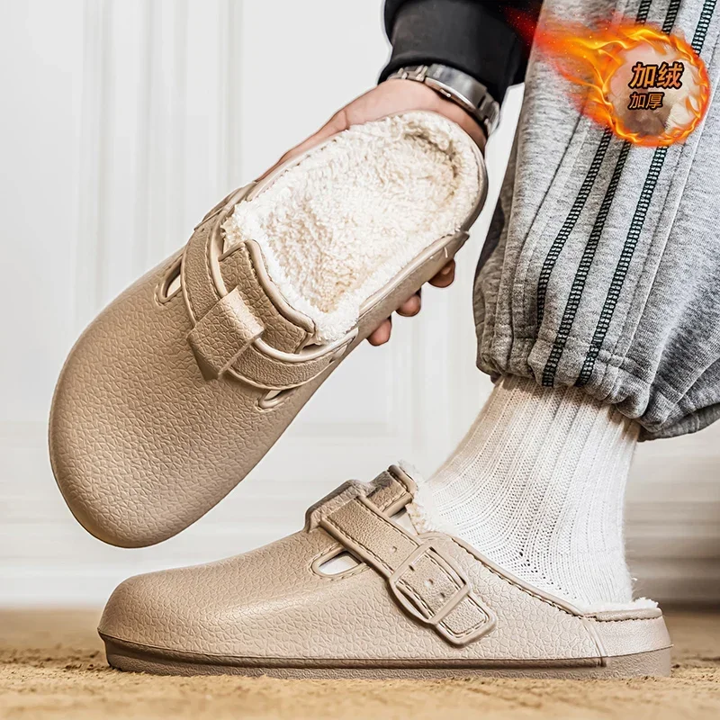 

Четырехсезонные флисовые теплые двухцветные простые короткие флисовые тапочки с удобной кожаной поверхностью, повседневные парные тапочки большого размера