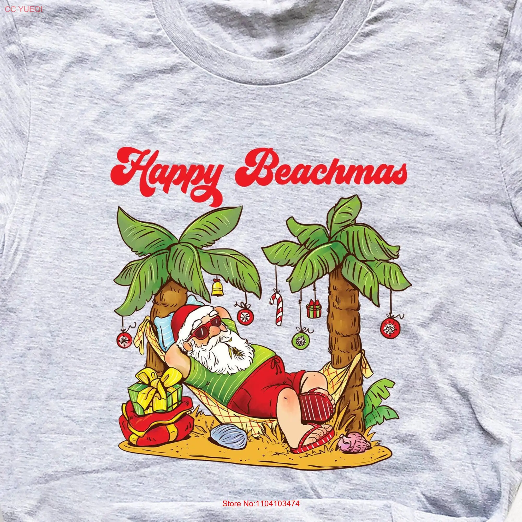 Santa on beach Christmas shirt Tropical shirts Vacation T Family holiday long or short sleeves