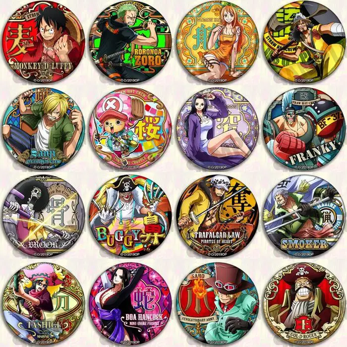 Juego de insignias de Anime de una pieza, Luffy Zoro Law Sanji Sabo Nami Supernova, accesorios de mercancía coleccionables para regalo de seguidores