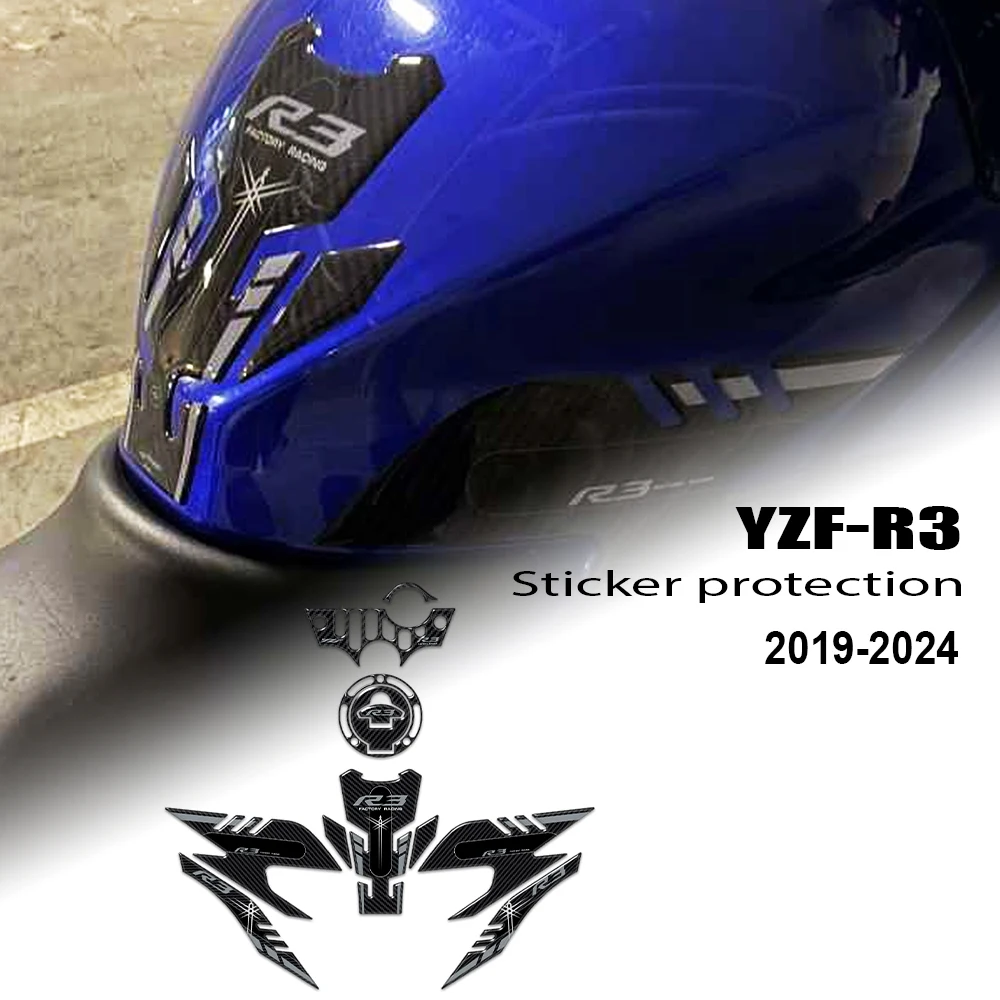 For YZF-R3 YZF R3 YZFR3 2020 2022 2023 Motorcycle Side Fuel Tank Pad Protector 3D Sticker Decal Knee Grip Tank Traction Pads