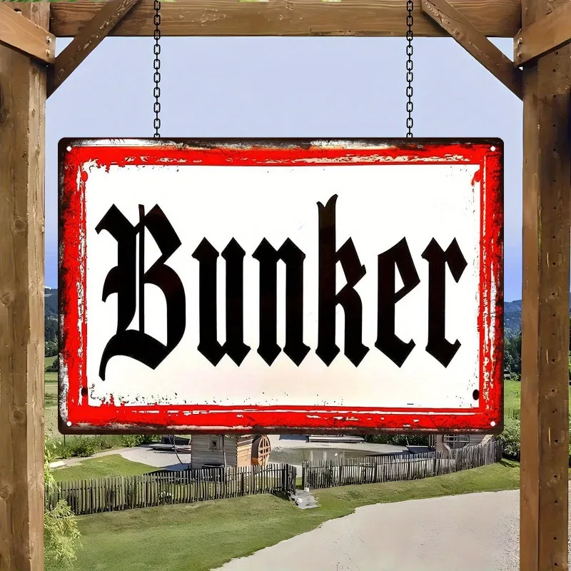 Letrero Metálico Vintage de la Segunda Guerra Mundial con Diseño de Búnker, 8x12 Pulgadas, Borde Rojo, Decoración de Hierro p