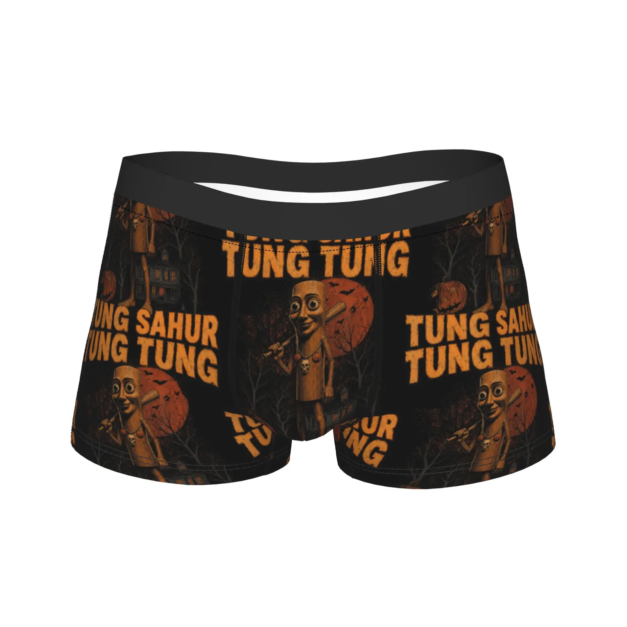 Vintage Halloween Tung Tung Sahur Pumpkin Scary Boxer Shorts Pouch Underwear Trenky Shorts Briefs Man Underpants Plus Size