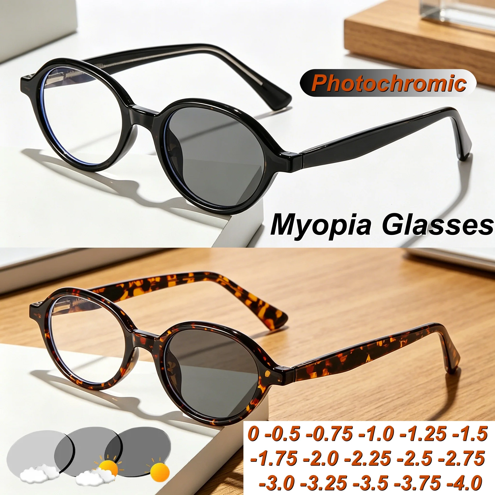 

Retro Personalized Round Frame Photochromic Women's Myopia Glasses Outdoor Neutral HD Spring Leg Anti Blue Light Glasses