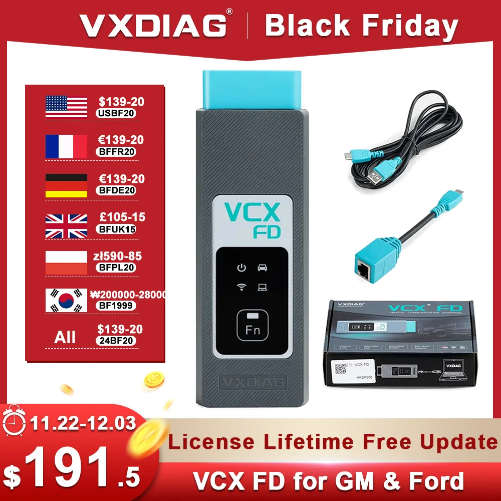 VXDIAG VCX FD 2 in 1 for GM for Ford Car ODB2 Diagnostic Tool with CAN FD DoIP All System Diagnosis ECU Coding J2534 Programming