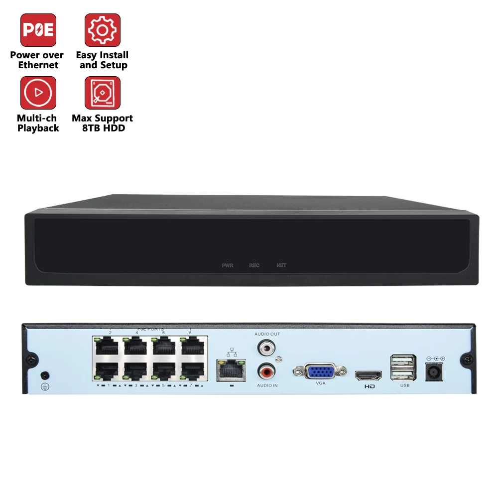 Ultra HD 12MP 8 Channel IP POE NVR Security Camera System Compatible to Any Cameras Wired with Audio Network Video Recorder