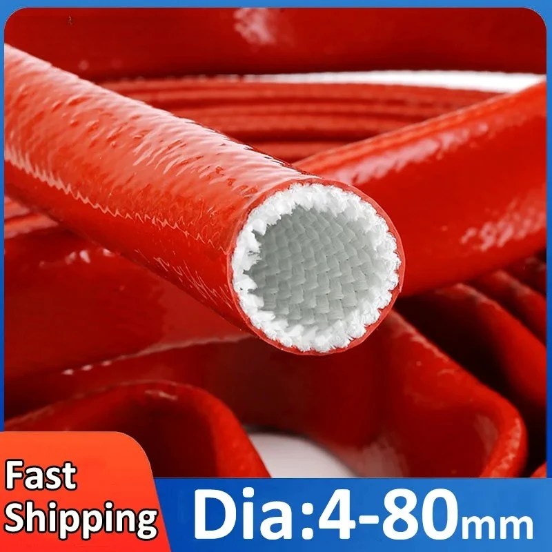 Dia 4-80mm High Temperature Resistant Fiberglass Sleeve Silicone Resin Coated Glass Fiber Braided Fireproof Tube Fire Retard