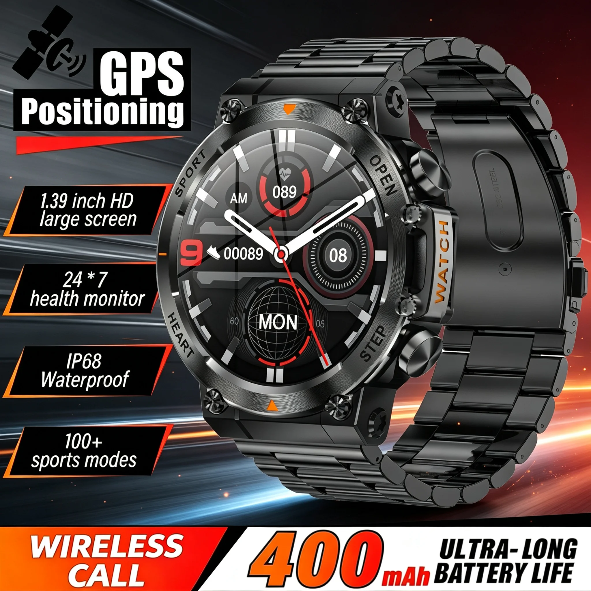 2026 Fashion 1.39 inch HD Bluetooth Call Smart Watch Men Sports Fitness Tracker Heart Monitor 400mAh Smartwatch For Android IOS