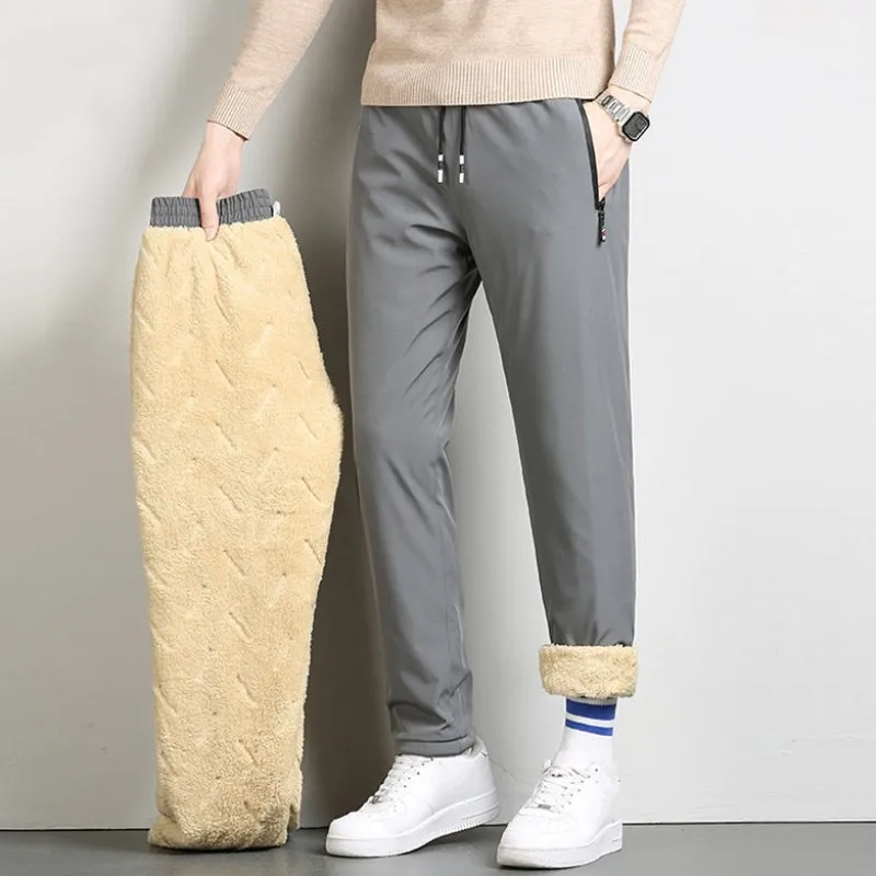 2024 Men Winter Plush Thick Fleece Sweatpants Lambswool Thermal Trousers Casual Pants Waterproof Windproof Warm Cotton Pants