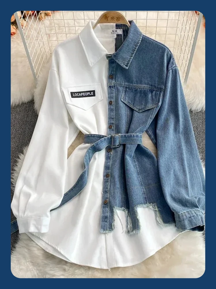 

Новый весенний лоскутный топ контрастного цвета для похудения и универсальная, красивая и доступная женская рубашка.