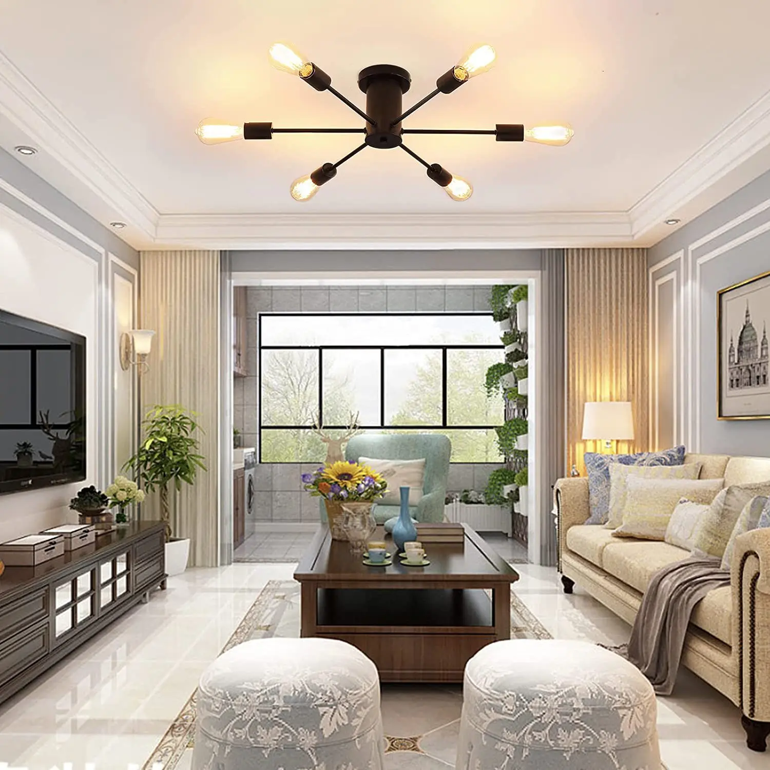 Nordic Iron Chandelier Light 6 Lights Low Floor Decorative Dining Living Room Chandelier Ceiling Lamps AC85-260v E27/E26 Socket