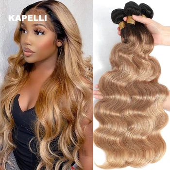 Ombre Bionda Onda Del Corpo 3 4 Bundles Colorati Brasiliani Remy 100% Capelli Umani Non Trattati Ondulati Doule Disegnati Fasci Estensioni del Tessuto