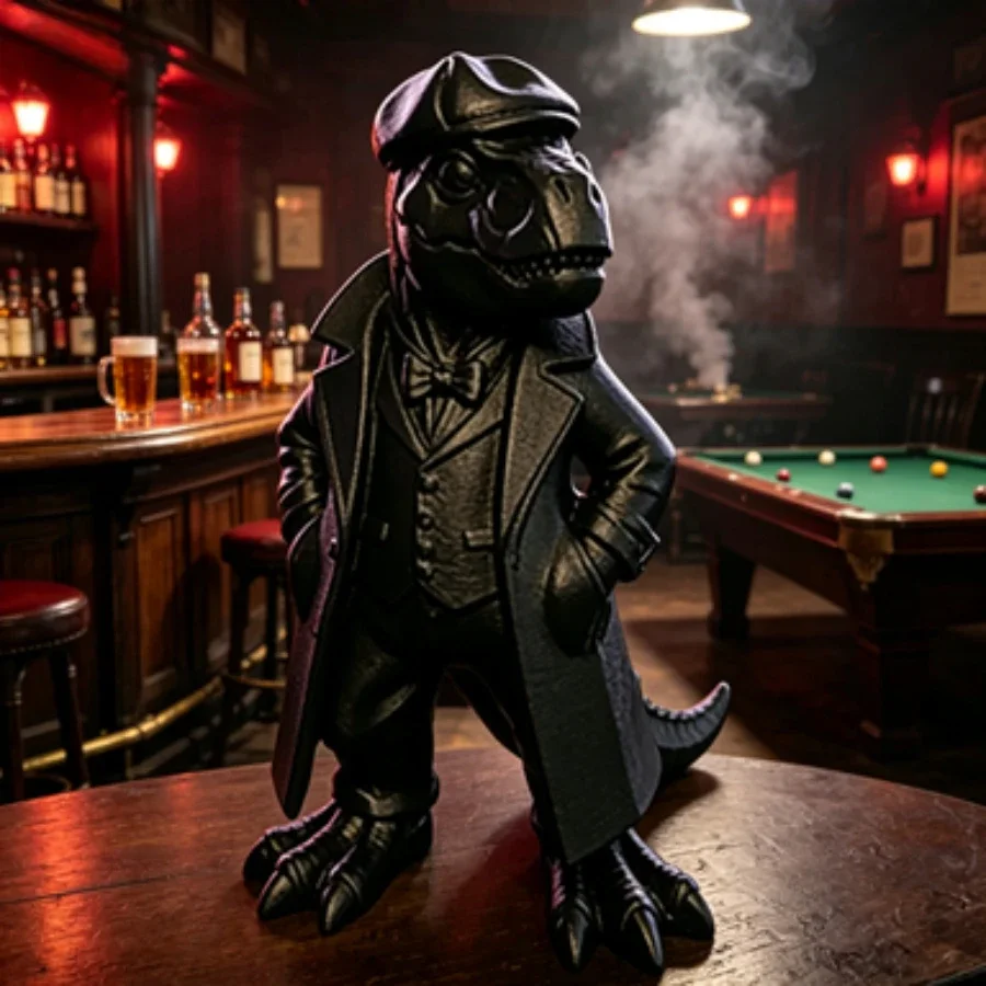 Gentleman T‑Rex Statue Dinosaur Figurine Flat Cap Suit Retro Desktop Ornament Creative Home Decor Gangster Dinosaur Sculpture
