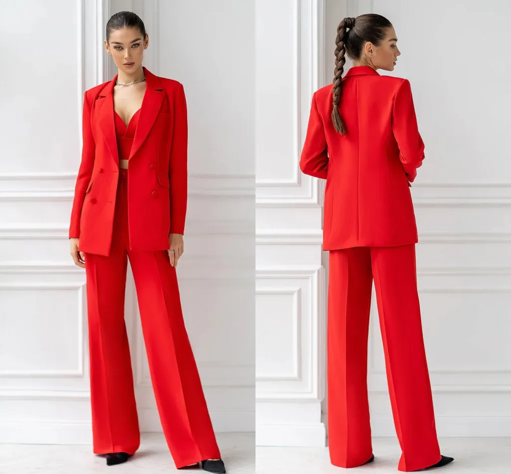 Elegant Women's Evening Dresses Suit Gowns Double Breasted Jacket Pants For Female Satin 2 Pieces Suit Customized MW990