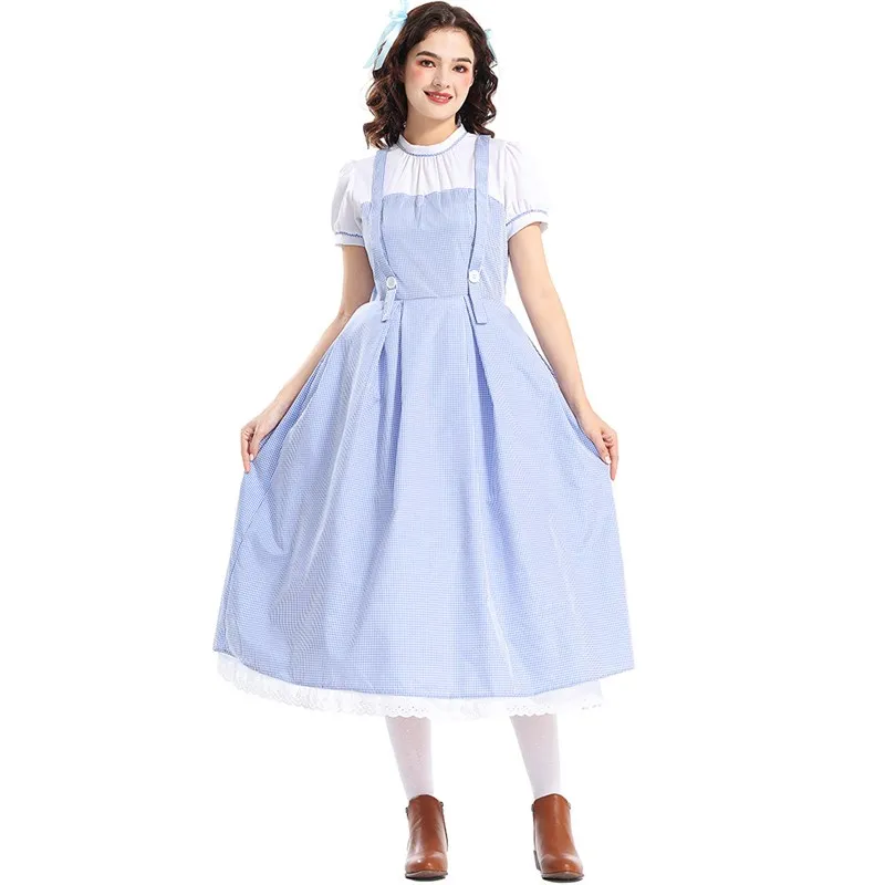 

Adult Halloween Costume Wizard of Oz Farm Story Stage Performance Blue Plaid Farm Outfit Fairy Tale Adventure Costume