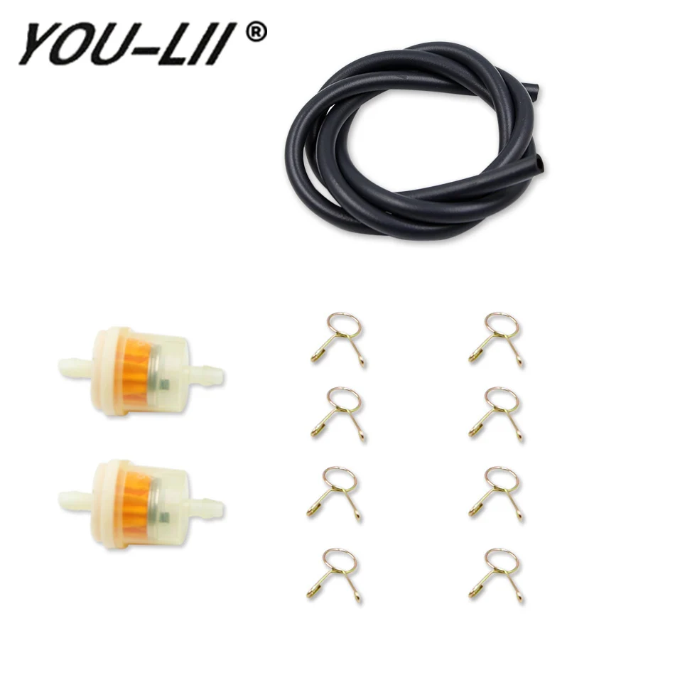 YOULII Carburetor 1m Fuel Line Motorcycle Gas Oil Double 4.5mm*8mm Petrol Pipe Oil Supply With Filter Pipe Tube Clamp GY6tank