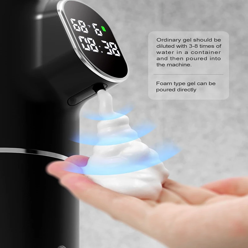 Automatic Foaming Soap Dispenser Touchless HD LED Time And Temperature Display 5-Level Adjustable IPX6 11Oz/320Ml