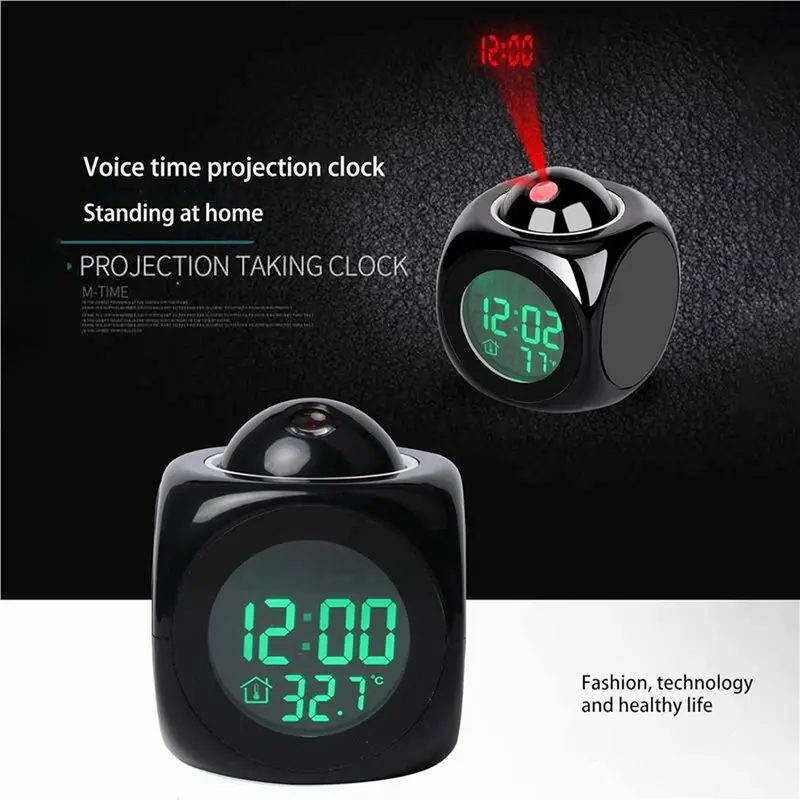 2X Projection Electronic Clock English Clock, Projection Clock Alarm Clock, LCD Projection Alarm Clock Black