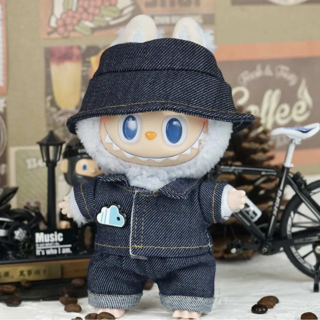 

15cm/17cm Labubu Outfit Accessories For Generations I/II/III - Cool Denim Set For LABUBU Plush Dolls Sitting Party
