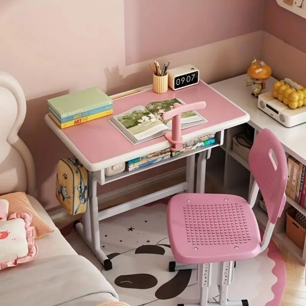 

Kid's Desk and Chair Set - Adjustable Height Children's Study Desk with Drawer, Pen Slot, Sitting Posture Corrector and Hooks