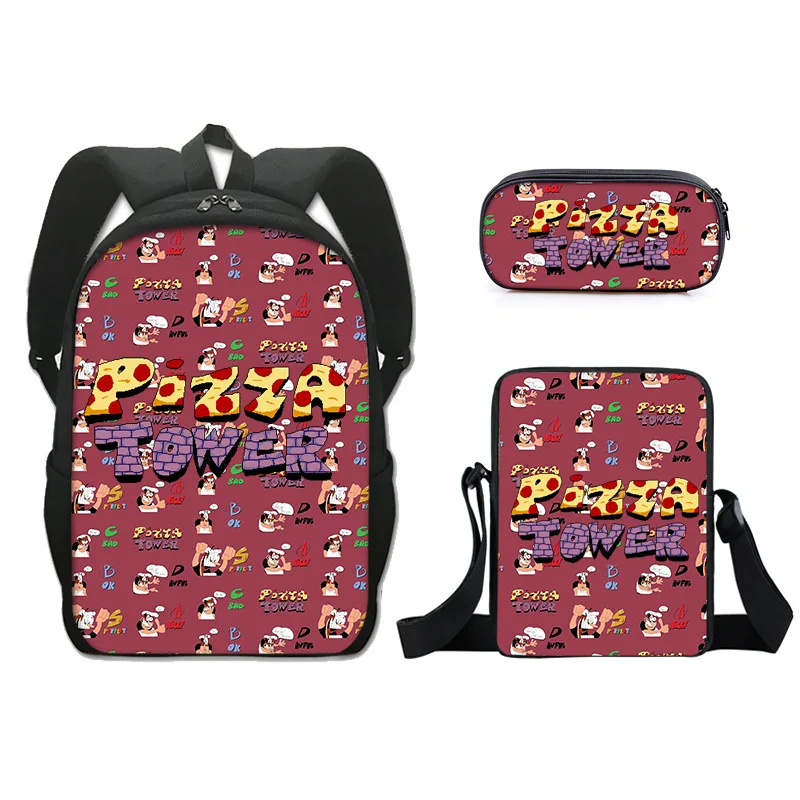 Classic Popular Funny Pizza Tower 3D Print 3pcs/Set pupil School Bags Laptop Daypack Backpack Inclined shoulder bag Pencil Case