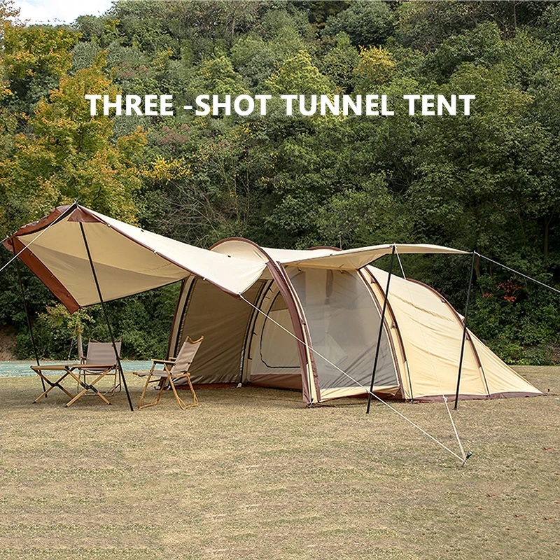 Rain and wind sunscreen portable big pop up 3-4 people outdoor tent tunnel one room one room waterproof camping