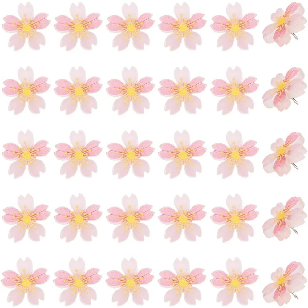 30 Pcs Pink Resin Cherry Blossom Push Pins Decorative Flower Drawing Pins Cherry Blossom Thumb Pins for Photo Walls Feature