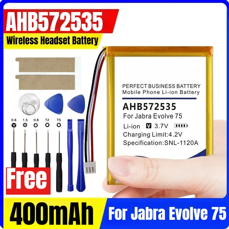

400mAh AHB572535 Wireless Headset Battery for Jabra Evolve 75 + Tools