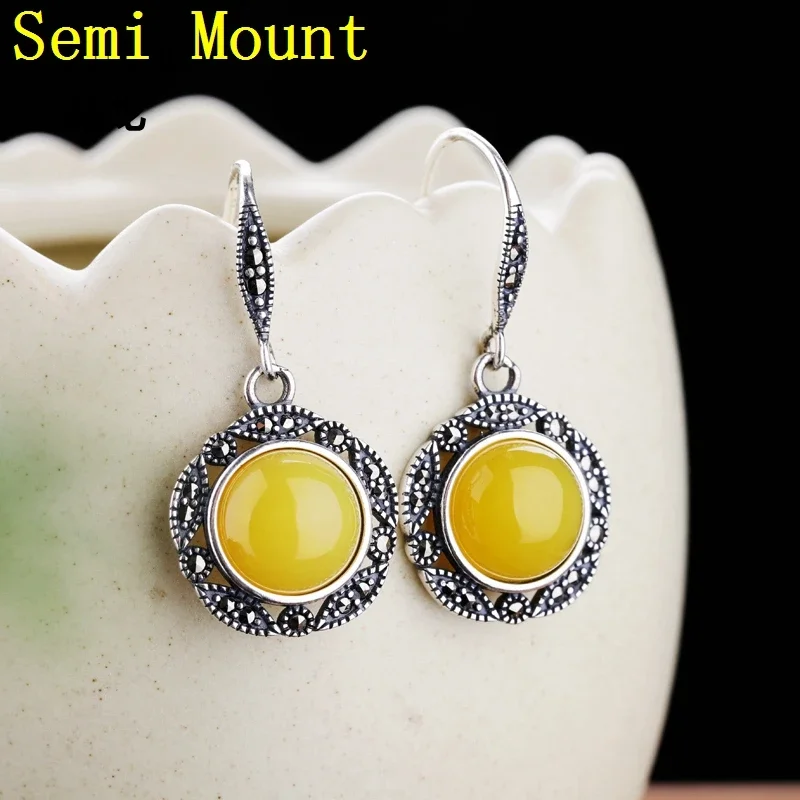 

10pcs/lot 925 Sterling Silver Hook Earrings Art Deco Vintage 10x10mm Round Cabochon Semi Mount Earrings for Women