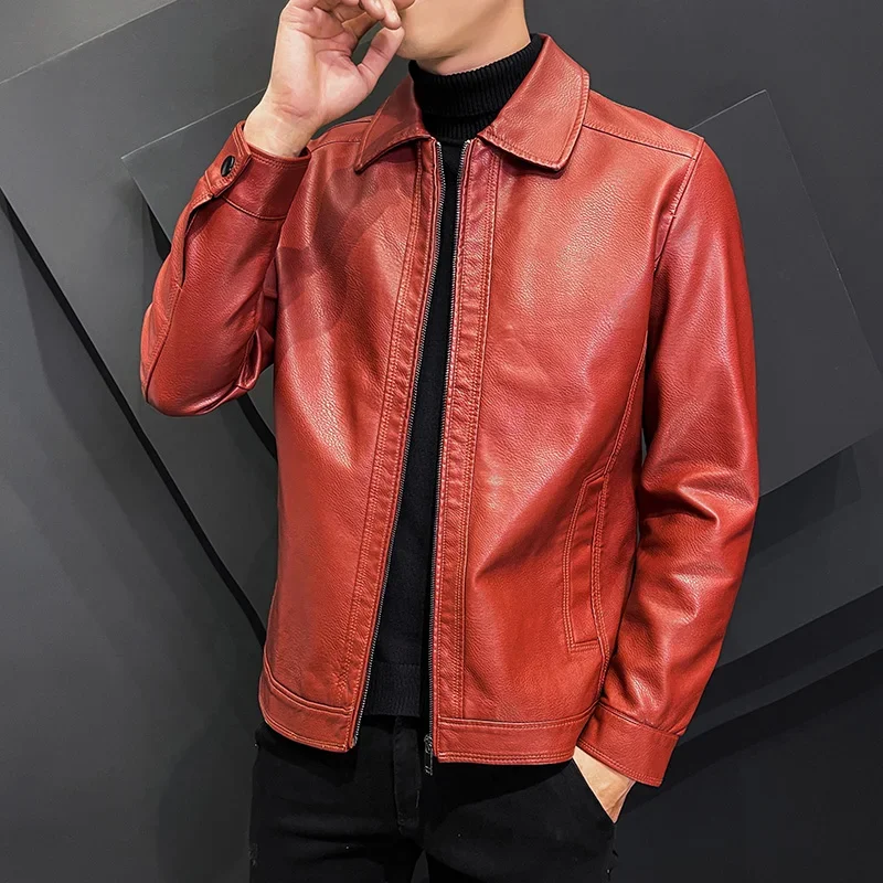 Jacket Men Autumn Motorcycle Slim Fleece Coat Men Outdoor Casual Motor Biker PU Leather Jacket