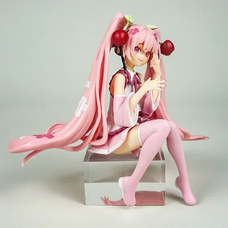 11CM Anime Hatsune Miku Pink Sakura Sitting Posture Sailor Costume Kawaii Figure PVC Model Doll Ornaments Gifts