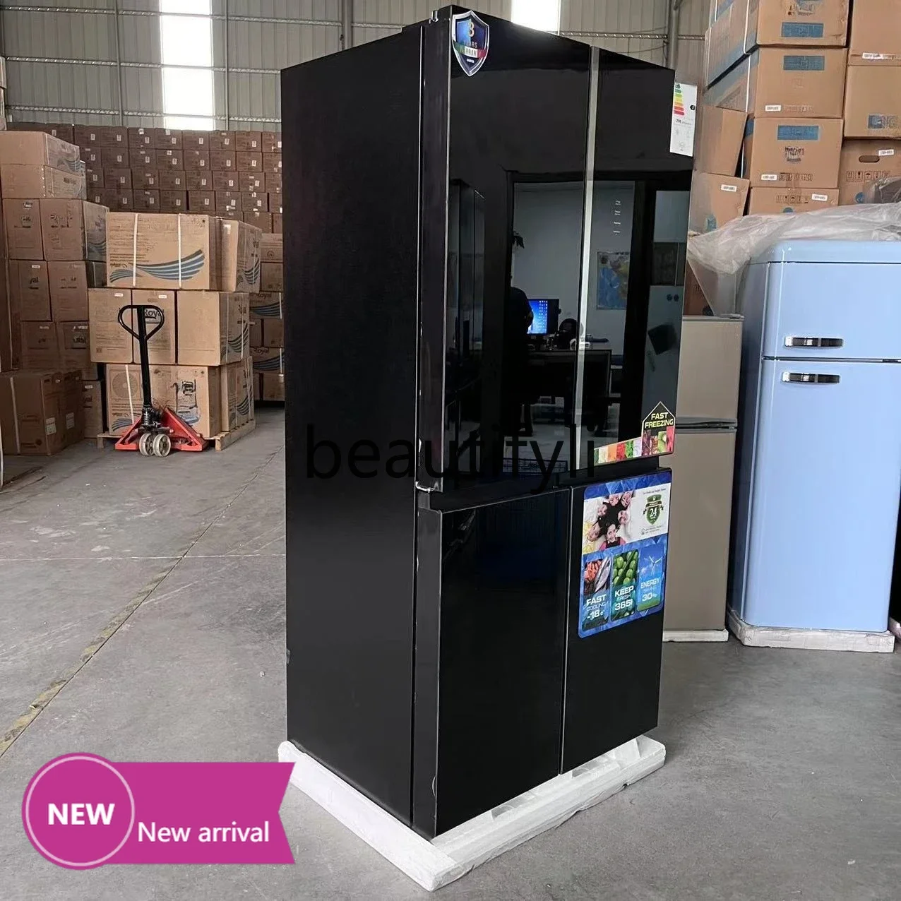 

X Four-door black mirror air-cooled refrigerator 481L cross door new homeX
