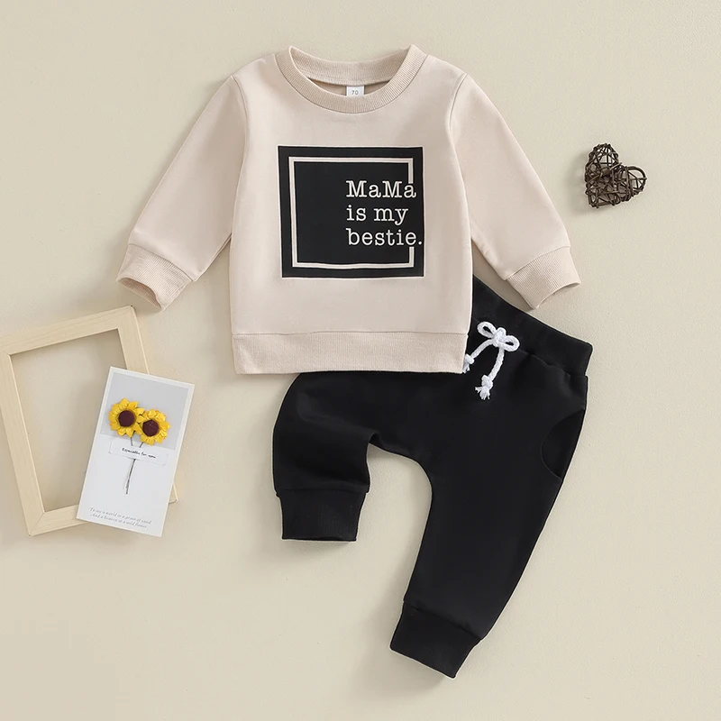 6M-3T Toddler Baby Girl Clothes Long Sleeve Letter Print Sweatshirt and Stretch Jogger Pants Newborn Fall Winter Outfit