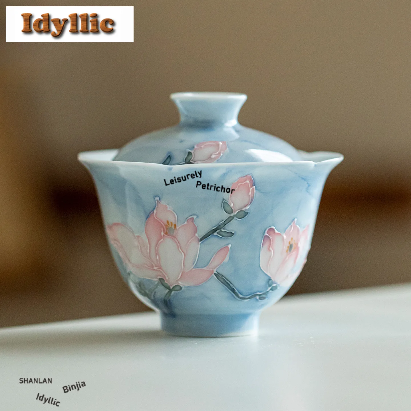 

100 мл Фарфоровая чаша Arita, ручная роспись, туманная магнолия Gaiwan Zen, чайная чаша с крышкой, комплект, крышка для заваривания чая, миска для кафе, подарок