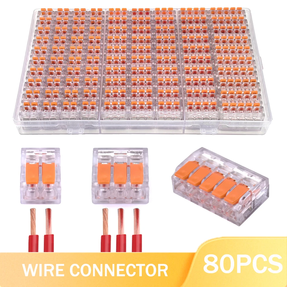 20/80 قطعة صندوق موصلات الأسلاك الكهربائية رافعة 2 ميناء 3 ميناء 5 ميناء مشبك كابلات كهربائية موصل طرفي سلك سريع صغير #1