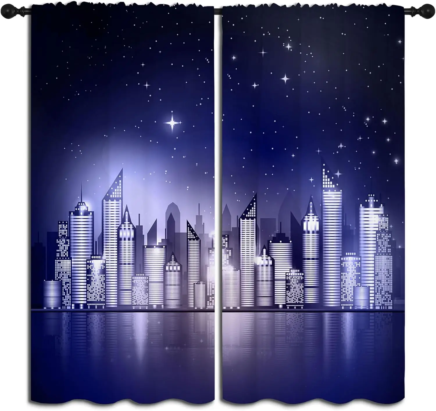 City Rod Pocket Blackout Curtains for Boy Girl Bedroom, New York Skyline Modern City Starry Sky Night View Home Energy