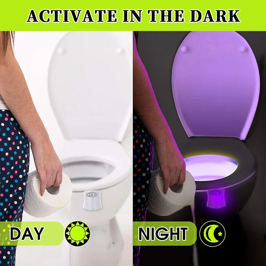 1pcs LED Smart Motion Sensor Night Light, Toilet Seat Lights, USB rechargeable 16 Color Lamp for Summer Corridor WC Camping Home