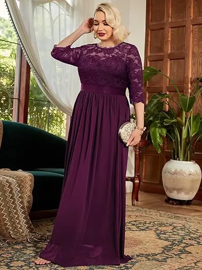 فساتين وصيفة الشرف أنيقة بدون أكتاف على شكل حرف A من الشيفون والدانتيل وشاحات على شكل فيونكة 3/4 كم لحفلات الزفاف والسهرات الرسمية والحفلات الراقصة بسحاب خلفي