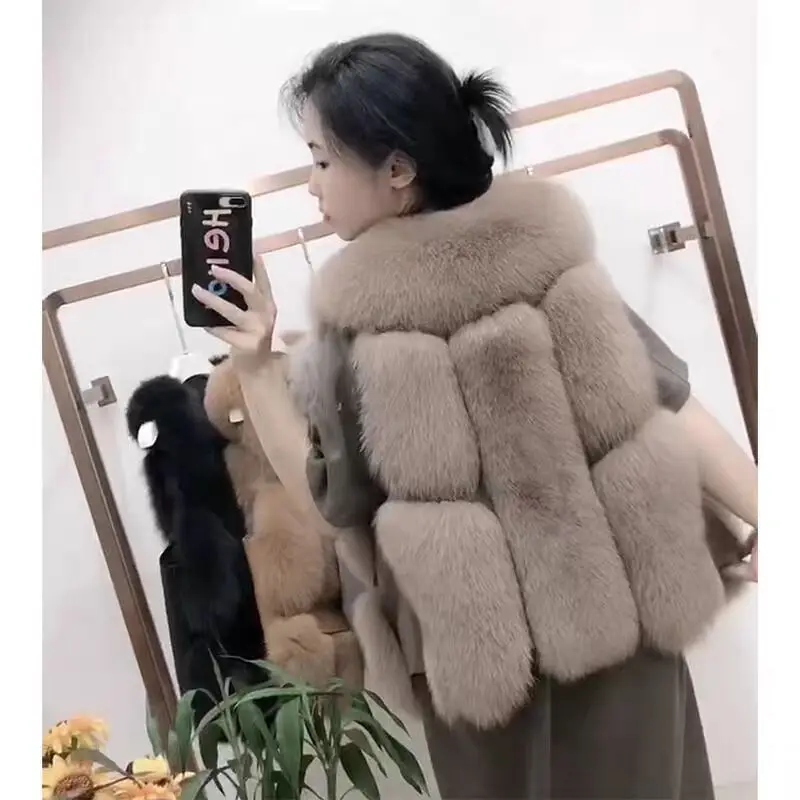 Autumn Winter Warm 100% Genuine Real Fox Fur Vest Woman Natural Fox Fur Sleeveless Jacket Lady Quality Warm Real Fox Fur Gilet