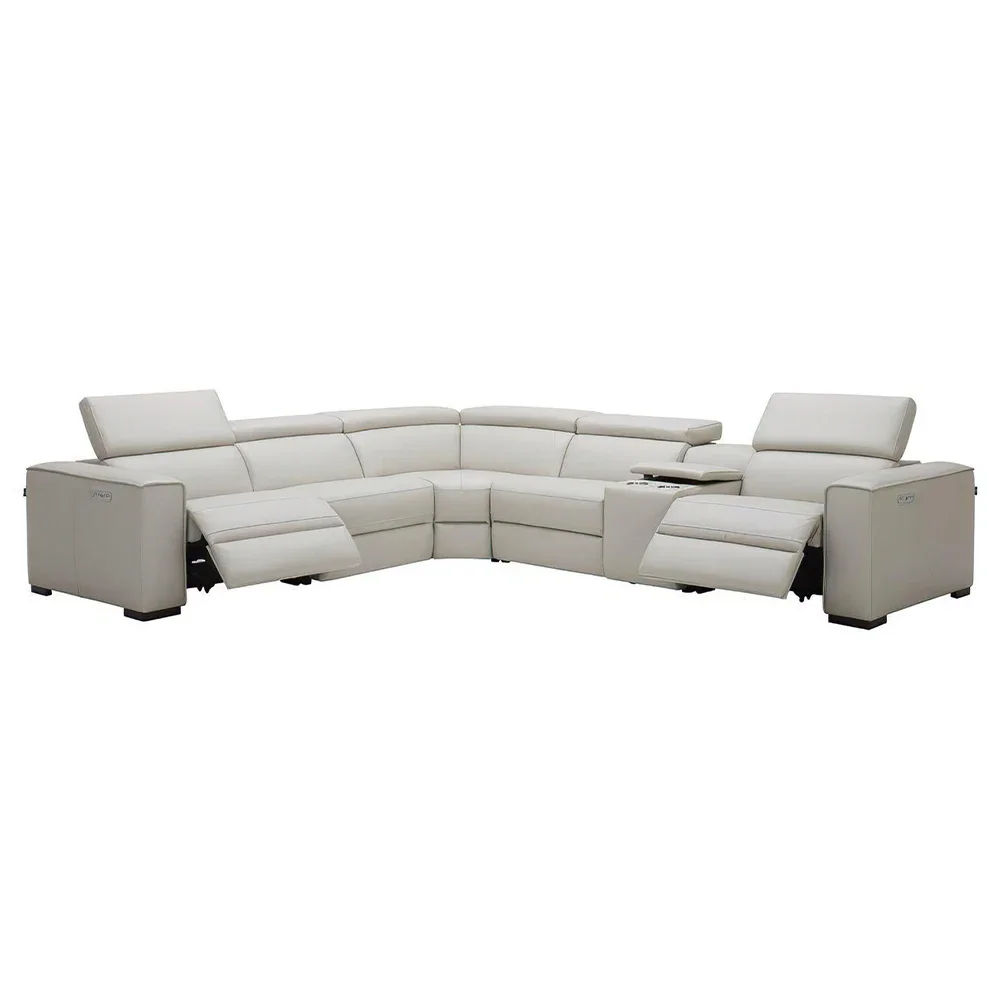 Electric Dual Motor Recliners with Adjustable Headrest & Cup Holder Genuine Leather Power Reclining Sofa Theater Seats