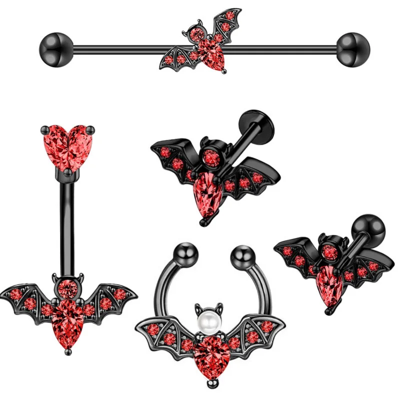 العصرية الخفافيش مسمار طقم أقراط خواتم السرة الزركون الحديد إندسترا الثقب أقراط الشفاه المسامير وهمية الأنف ثقب المجوهرات #1