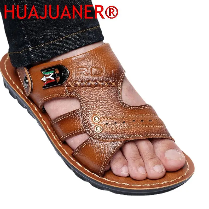 

2023 Genuine Leather Men Sandals Male Summer Shoes Outdoor Casual Sandals Cowhide Beach Shoes Two Uses Men's Sandals