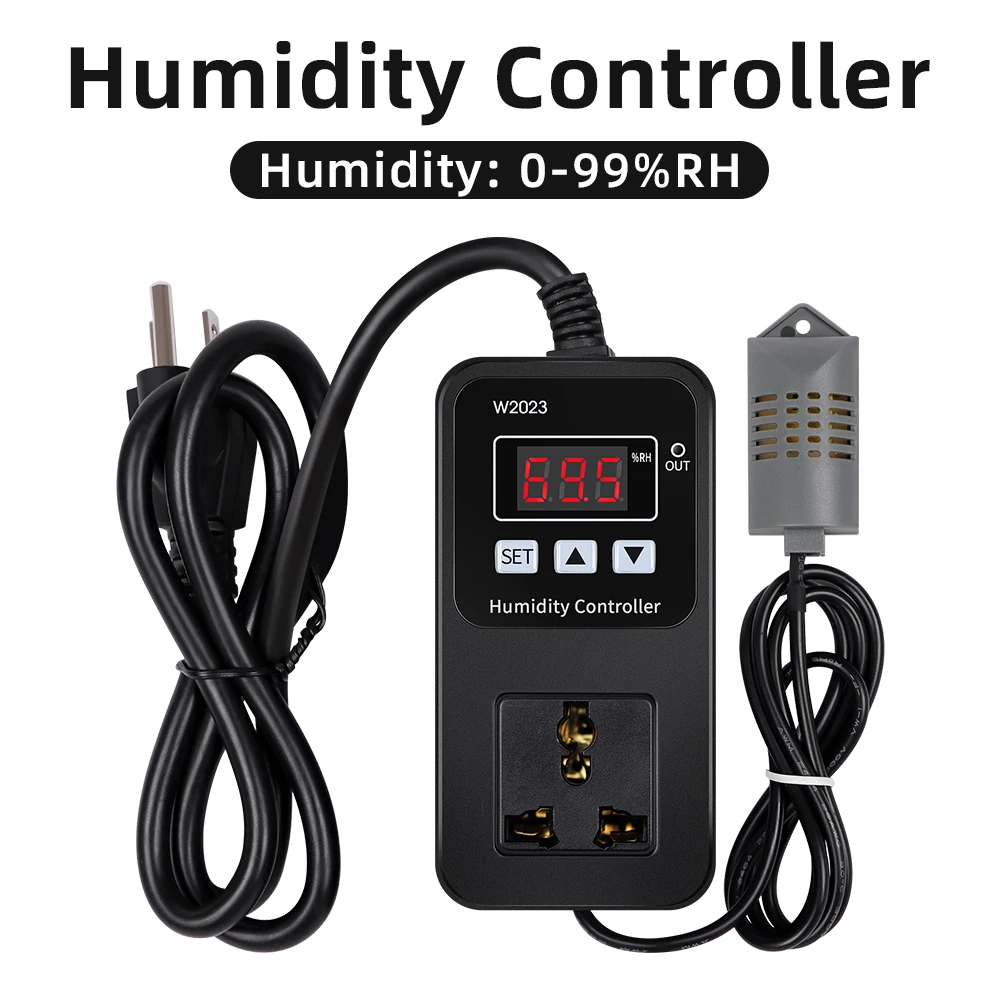 

W2023 AC110-220V 0-99%RH Humidity Controller 1500W Humidifier Digital Display Smart Humidity Control Socket Thermostat Regulator