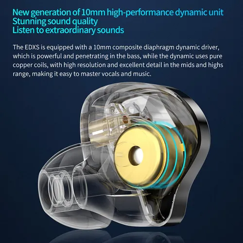 Imagen 2 del producto KZ EDXS IEM auriculares con Cable, controlador dinámico de graves, Auriculares deportivos con cancelación de ruido, auriculares internos de alta resolución con Cable desmontable