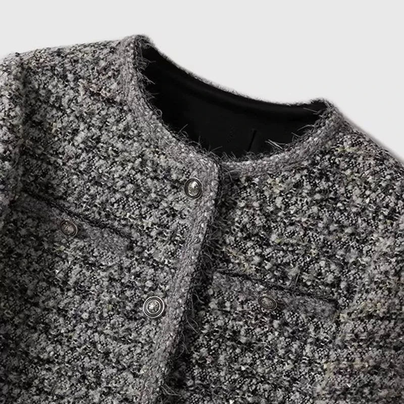 Spring Autumn 2025 New Coarse Woolen Women's Woven Short Fragrant Style Jacket