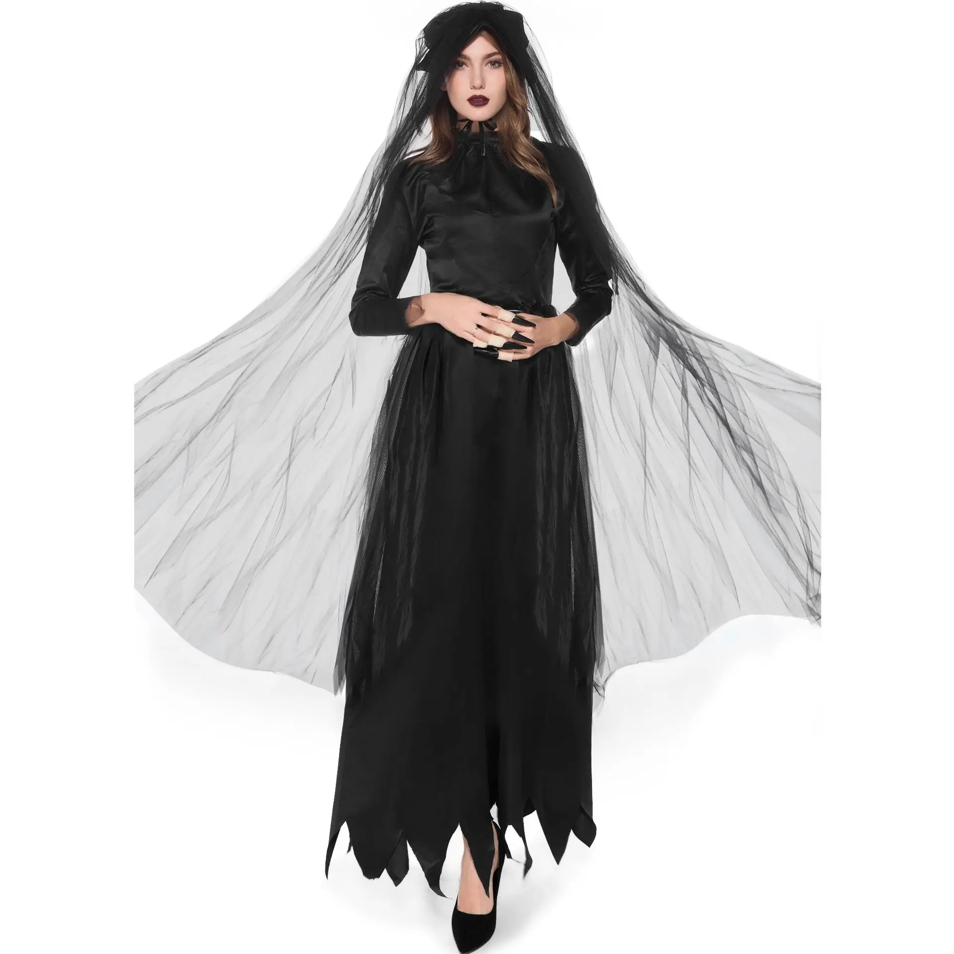 

Vampire Witch Cosplay Costume Ghost Bride Dress Horror Demon Costumes Black Gauze Dress Halloween Lady performance Stage Costume