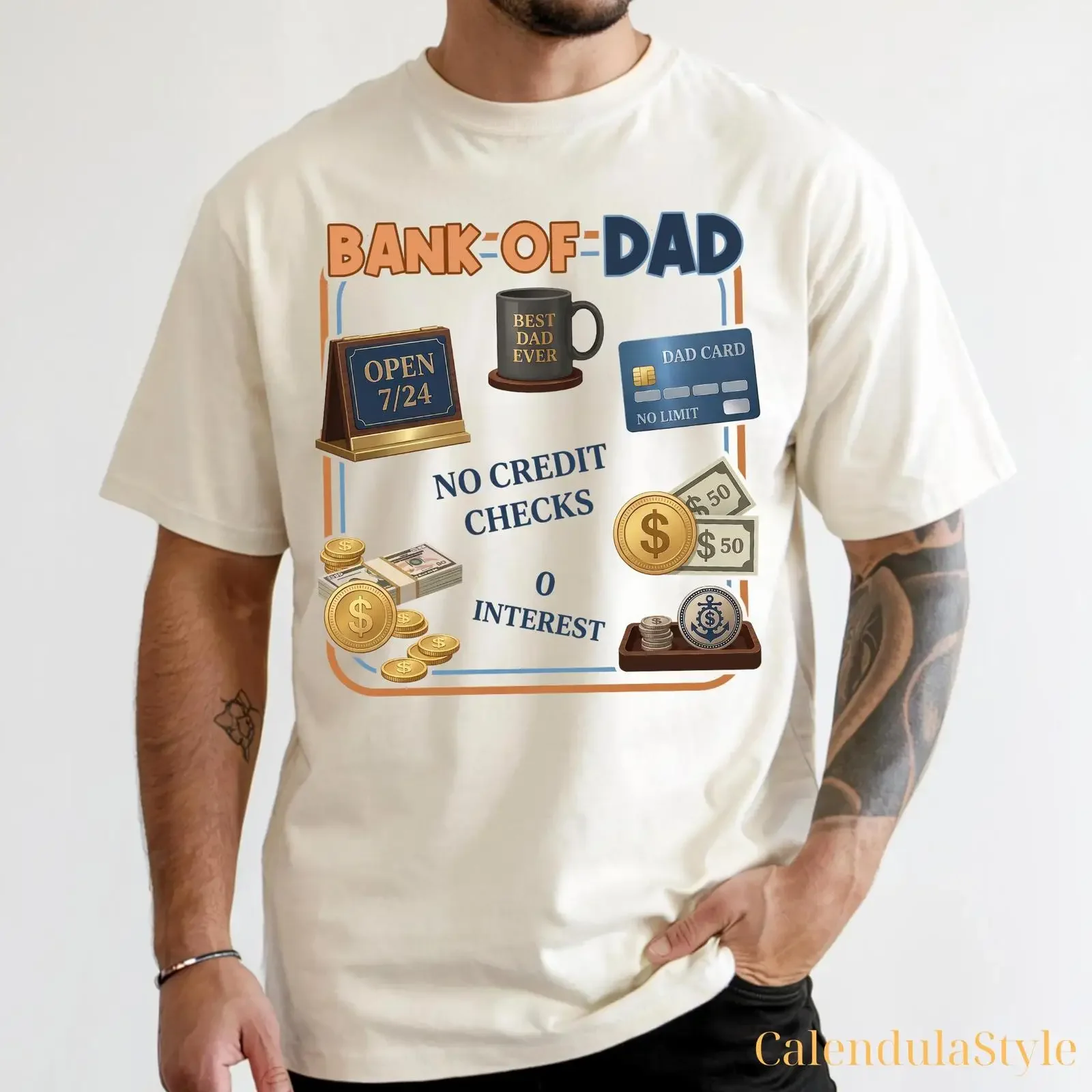 Bank Of Dad Funny T Shirt No Credit Checks 0 Interest Humor Father's Day Casual Cotton For Accountant Dads vintage Washed
