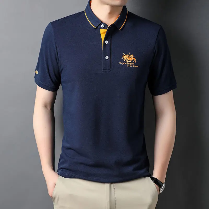 

Fashion Men Summer Short Sleeve Polo Shirts Streetwear Business Office Lapel Male Clothes Korean Loose Embroidery Casual Tops